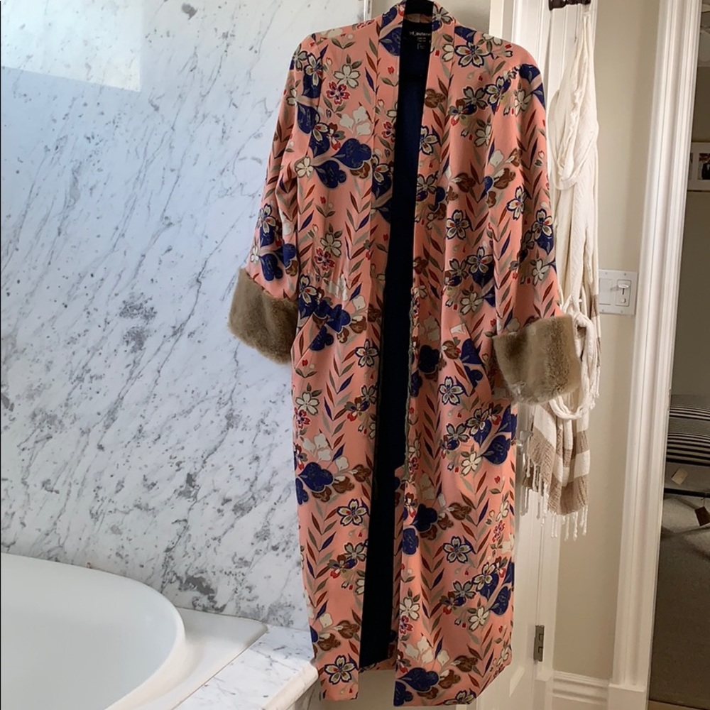Zara Floral Kimono with Faux Fur cuffs